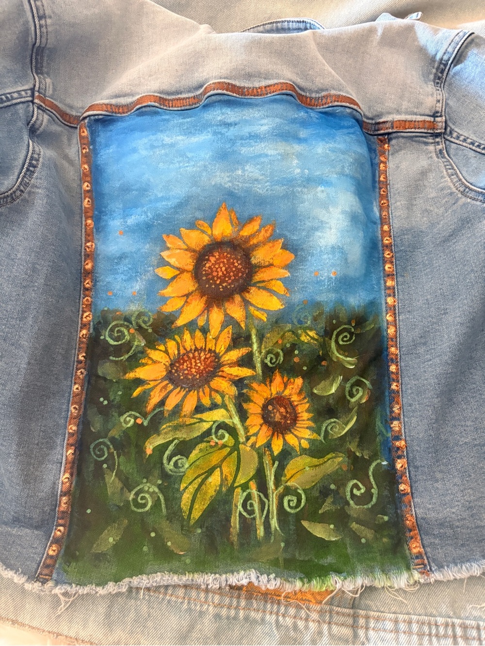 Calvin Klein Jeans Hand-Painted Sunflower Denim Jacket - Blue & Yellow